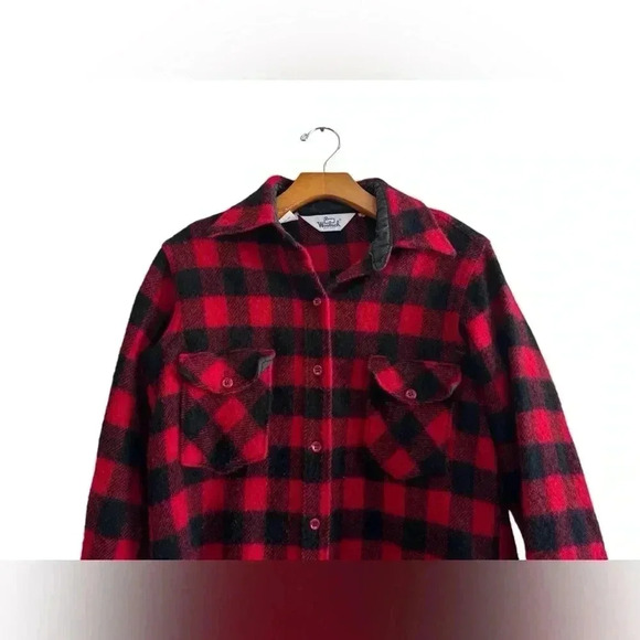 VTG Woolrich Buffalo Plaid Wool Mackinaw Cruiser Hunting Jacket Sz 18 - Picture 5 of 14